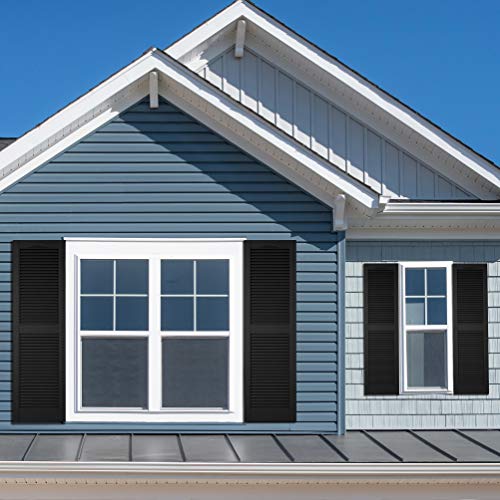 Builders Edge 12 In. W X 25 In. H, Standard Cathedral Top Center Mullion, Open Louver Shutters, Includes Matching Installation Spikes (Per Pair), 002 - Black #TOP5