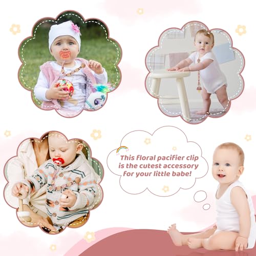 Image of Pacifier Clip for Boys Girls Floral Daisy Macrame Baby Paci Clip Pacifier Holder Leash Boho Wooden Clips Handmade Braided Cotton Binky Clips (1pack:Caramel Style B)