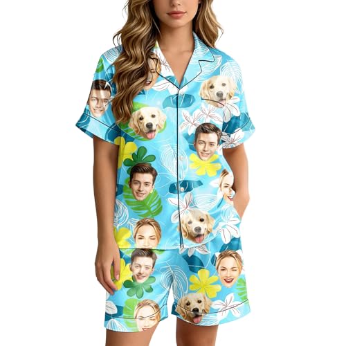 Pyjama personnalisé femme avec photo visage et short de nuit style hawaïen
