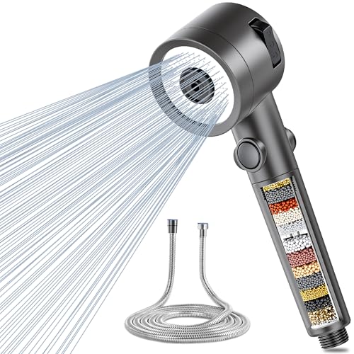 Magichome Duschkopf mit Filter in 20 Schichten Duschkopf mit Schlauch 1,5M 3 Strahlarten Hochdruck Handbrause mit Stoppfunktion für Entfernen vom harten Wasser, Rest-Chlor, Bakterien und Schwermetall