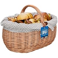 KOTARBAU® Picknickkorb Weidenkorb 47 cm Naturfarbe Einkaufskorb mit Grau Stoffeinsatz Osterkorb Geschenkkorb leer Präsentkorb Weidenkorb mit Henkel Picknick Korb geflochten für Pilze Ostern Oval
