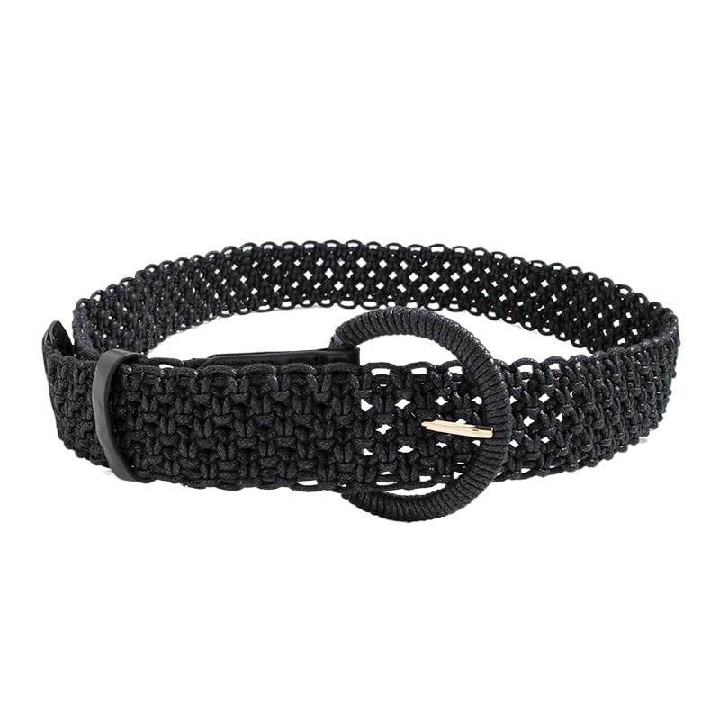 Cinturón elástico Vintage Trenzado de Paja for Mujer, for Vacaciones, Viajes, Playa, Ropa Informal Adecuado para Vestidos De Mujer, Vaqueros Y Jersey(Black)