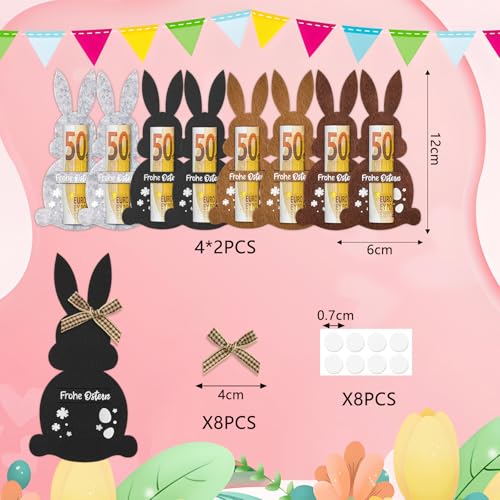 LIZANQU 8 Stück Ostern Geldgeschenke, Osterhasen Filzdekorationen, Geldgeschenk Verpackung für Ostern Hasen aus Filz Geschenk Lustige Osterdekoration zum Verschenken für Geld (B)
