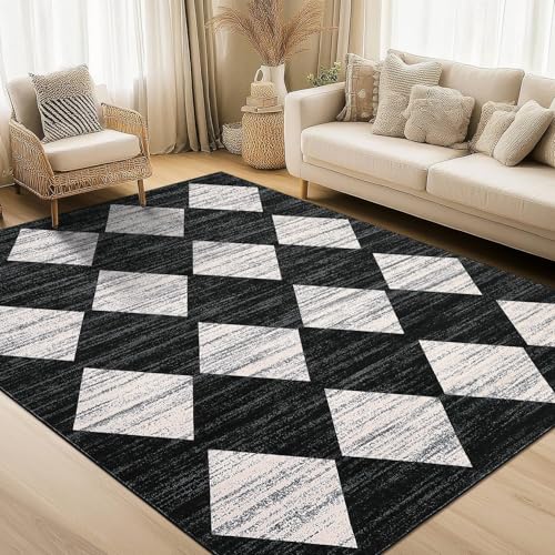 GarveeHome Washable Rugs 8x10 Geometric Checkered Rug for Living Room, Bedroom, Classroom, Office, Neutral Indoor Rug, Non Slip Stain Resistant Dining