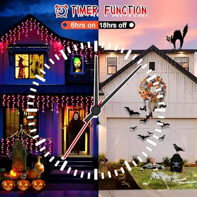 Hezbjiti 400LED Icicle Lights - 32.8FT Purple & Orange Fairy Lights for Eaves, Party, Yard & Garden - 8 Modes, 75 Drops, Outdoor Halloween Decor