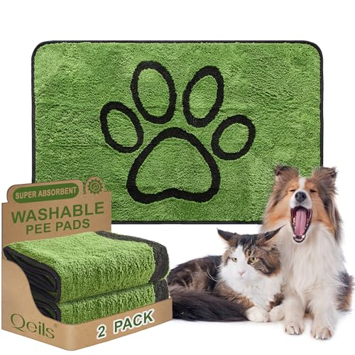 Image of Qeils Reusable Dog Pee Pads, 2 Pack Super Absorbent & Leakproof Washable Puppy Pads with Soft Green Top Layer, for Potty Training, Crates, Couch, Car Seats & Pet Beds, 30 inchx 48 inch