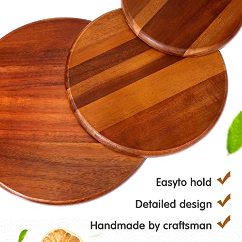 Nuenen 3 Pcs Acacia Wood Plates 12'' 10'' 8'' Dinner Plate Set Round Wooden Plate Appetizer Serving Tray Cheese Platter Round Charcuterie Boards For Dishes Snack Dessert Cookie Fruit Pizza Cupcakes #TOP6