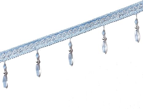 Yalulu 4 Yards Crystal Beaded Fringe Trim, Beading Tassel Macrame Curtain Trim Ribbon for Curtain/Lampshades/Piano Cover Decoration Blue