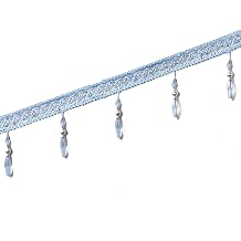 Yalulu 4 Yards Crystal Beaded Fringe Trim, Beading Tassel Macrame Curtain Trim Ribbon for Curtain/Lampshades/Piano Cover Decoration Blue