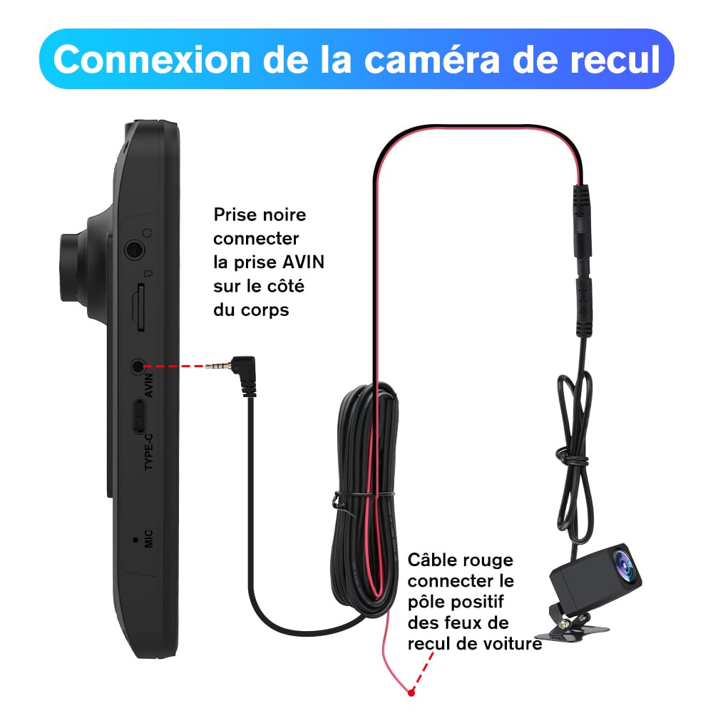 Écran Tactile 9" CarPlay & Android Auto sans Fil avec Dashcam 4K + Caméra Arrière, GPS, Bluetooth, FM, AUX, Lien Miroir, Carte TF 64G