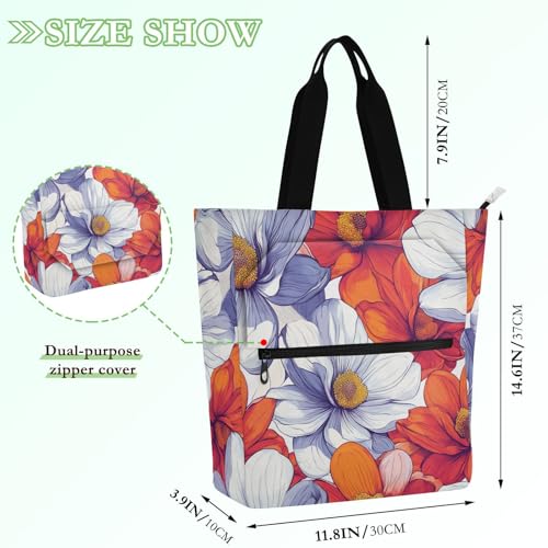 Decorative Book Tote Bag for Kids Adults, Beauty Spring Flowers Sturdy Heavy Duty Teacher Tote Bag Library Bag for School Shopping Travel Rainbow para libros2