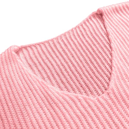 Women's Oversized V Neck Sweaters Fall 2025 Dressy Casual Lightweight Ribbed Knit Pullover with Decorative Buttons4