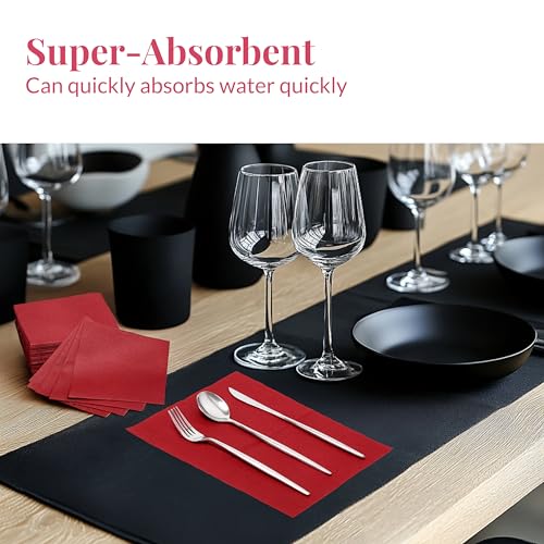 Image of Prestee Linen Feel Guest Towels - Paper Hand Towels - Cocktail Napkins - 5inch Folded / 9.5inch Unfolded - 200 count - Soft and Absorbent Disposable Napkins for Parties and Events - Red
