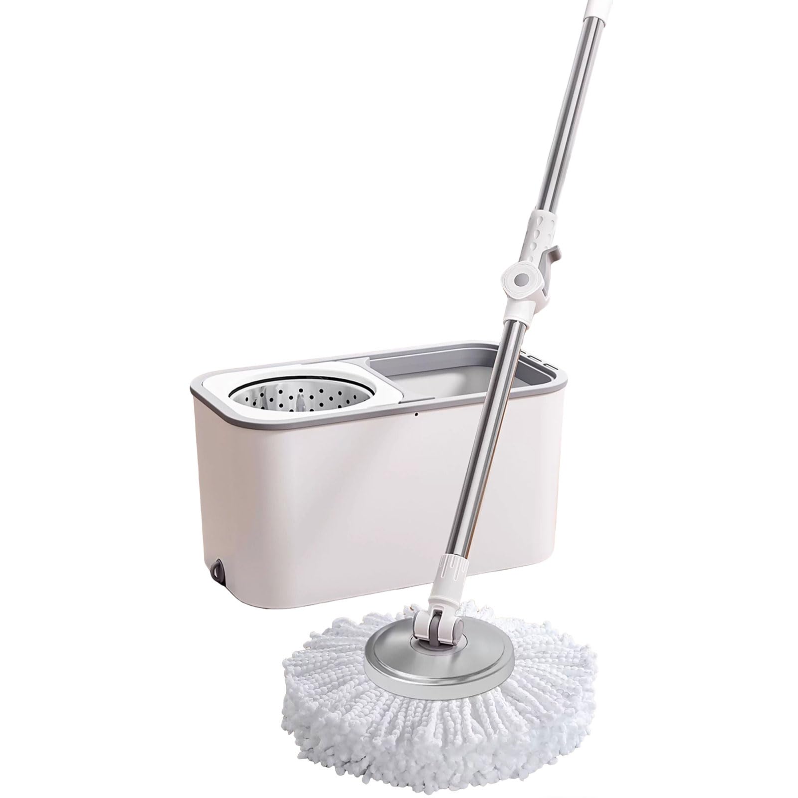 Juego de fregona giratoria y Cubo con escurridor, Trapeador de Polvo húmedo Giratorio 360, Mango extendido de Acero Inoxidable de 53,5" para Limpieza de Pisos/Paredes,7 Microfiber Mop Pads