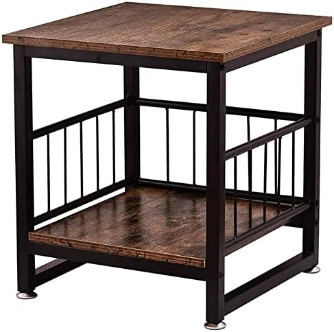 WAYTRIM Storage End Table, Industrial Side Table Mini Fridge Stand Fishtank Coffee Table with Large Metal Frame for Living Room Rustic Brown