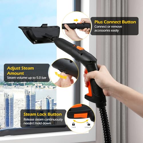 Image of Dyna-Living Steam Cleaner 1800W Multipurpose Steam Cleaner for Home 5 bar Steamer Cleaner for Car Detailing 320F High Temperature High Pressure Steamer for Carpets Floor with 2.1 L Inner Water Tank
