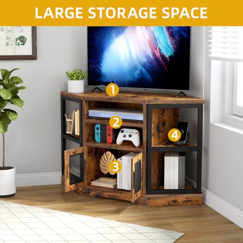 DWVO Farmhouse Corner TV Stand for Living Room, TV Stand for 55 Inch TV, Entertainment Center with Storage and Power Outlet, TV Console Cabinet, Rustic Brown