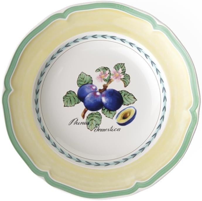 French Garden Valence Rim Soup : Plum, 9 in, Premium Porcelain, White/Multicolored