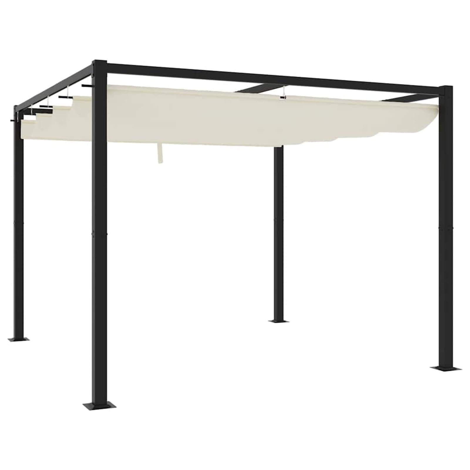 Pawilon ogrodowy 3 x 3 m z wysuwanym dachem, rama stalowo-aluminiowa, antracytowa, kremowo-poliestrowy dach, odporny na warunki atmosferyczne, do jedzenia na świeżym powietrzu i relaksu