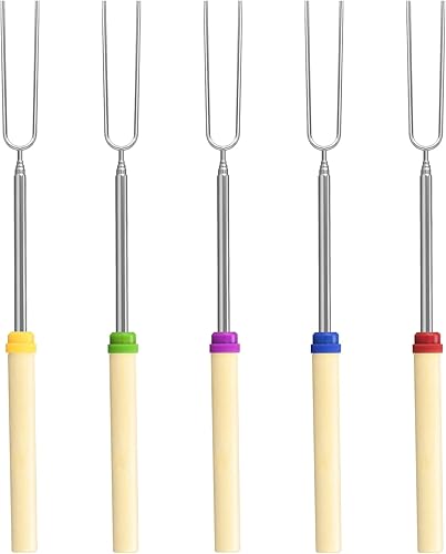 Miniatura 9 de Juego de 8 palitos para asar malvavisco, extensibles de metal de 32 pulgadas de largo con mango de madera, para malvavisco, perros calientes