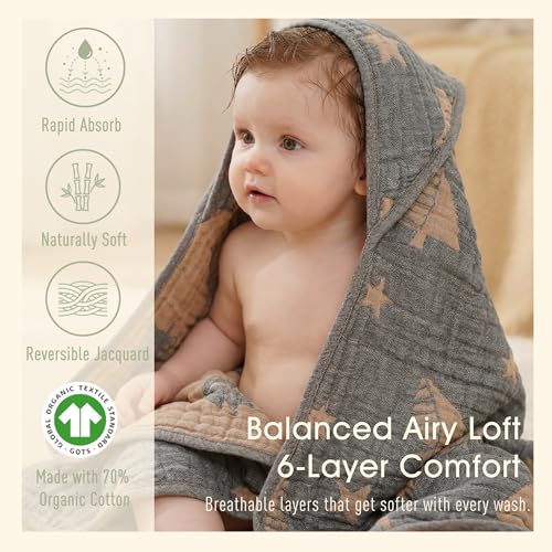 Image of Ultra-Soft Muslin Baby Hooded Towel - 32 x 32 Inches, Ideal for Bath & Beach, Suitable for Both Boys & Girls from Newborns to Toddlers