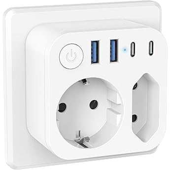 Power Strip with USB (2 Type-C), SUDEERY Double Multiple Plug with Switch, Double Plug for Socket, Wall Charger, White