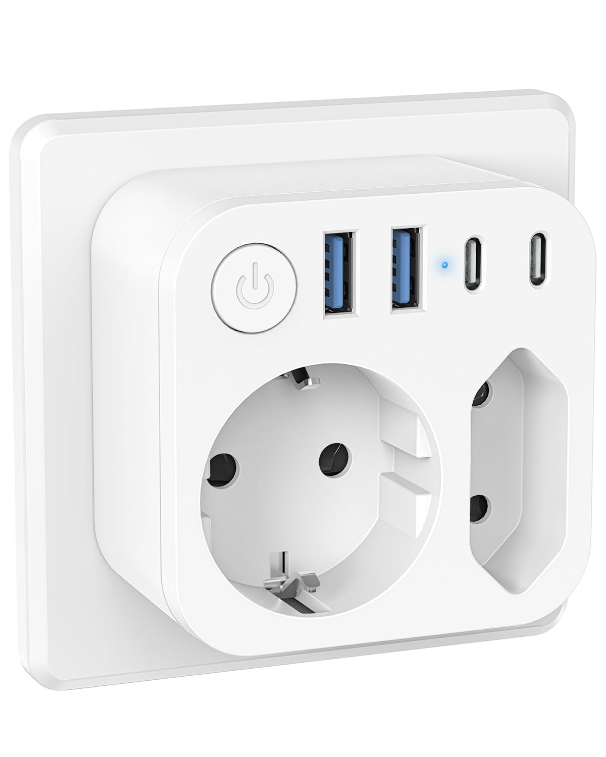 Steckdosenleiste mit USB (2 Typ-C), SUDEERY 2 Fach Mehrfachstecker mit Schalter, Doppelstecker für Steckdose, Wand Ladegerät, Weiß