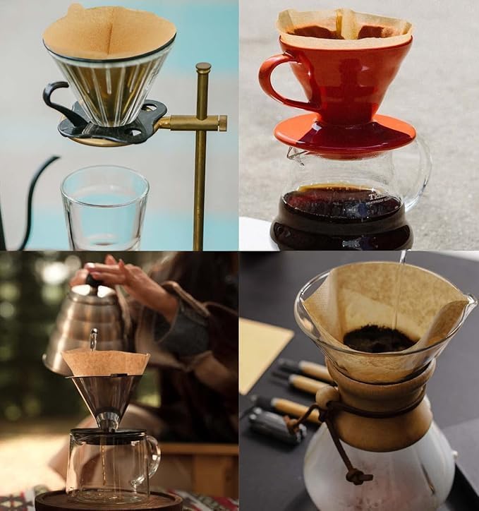 Image of 100 Pcs Natural Coffee Filters Size 02 | Disposable Cone Paper Filters for 2-4 Cup Coffee Maker | Unbleached Pour Over & Drip Coffee Filter Paper