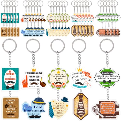 Renbuzhu 55Pcs Fathers Day Bible Verse Keychain Gifts Bulk: Father’s Acrylic Key Ring Christian Gift for Church Members from Kids, Wife, Son Christmas Birthday Gift for Dad or Husband