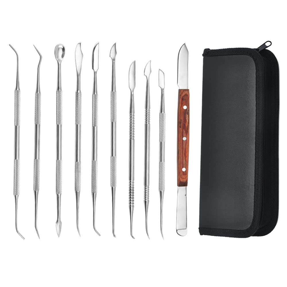 Wax Carving Tool, Dental Lab Stainless Steel Wax Carver Kit Set Dental Sculptur Instrument with Case DIY Waxing Modeling Kits, 10pcs/Set