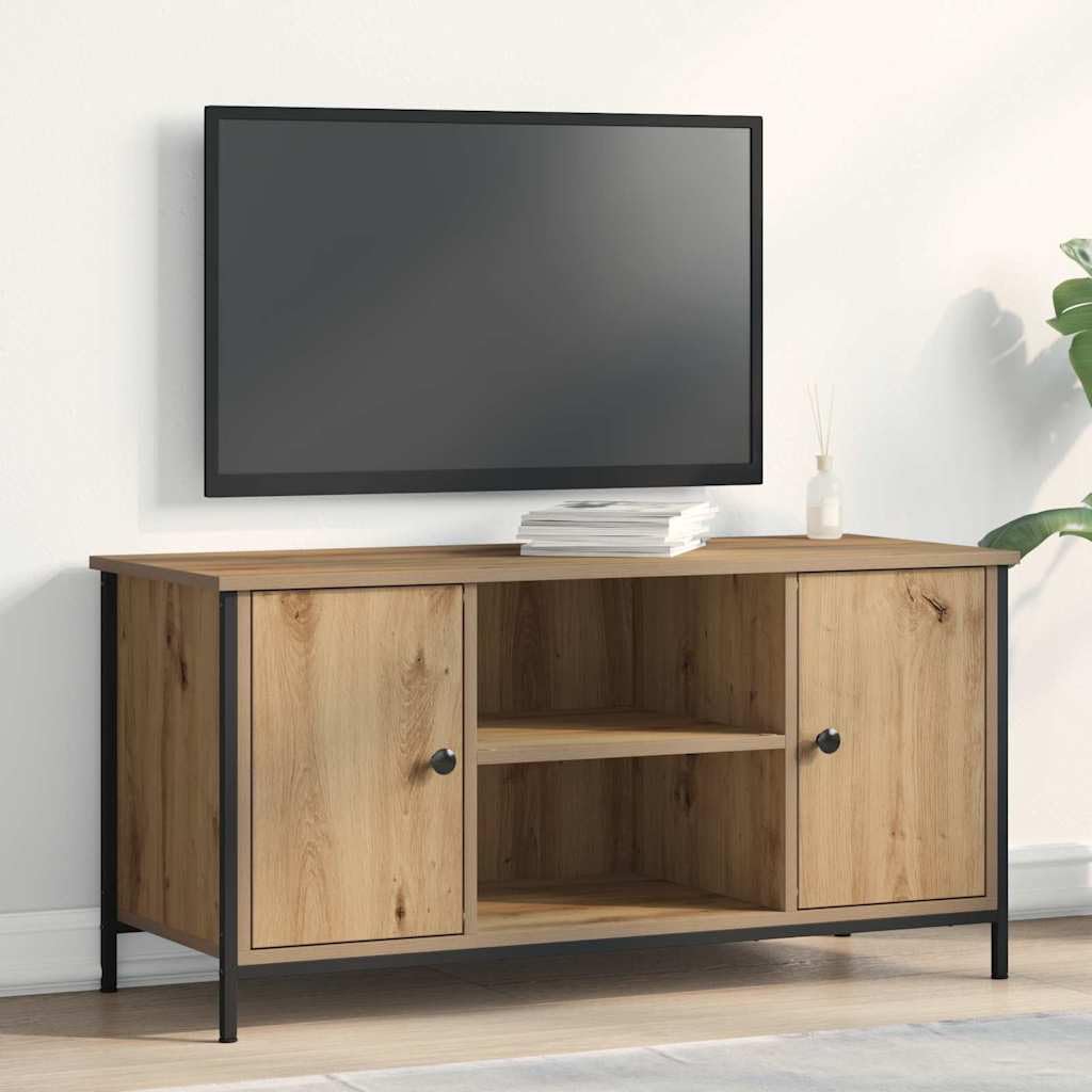 Mobile TV 100x40x50 Cm Console Multimediale in Derivati ​​del Legno con 2 ante e Ripiani Aperti (Querce artigianali)