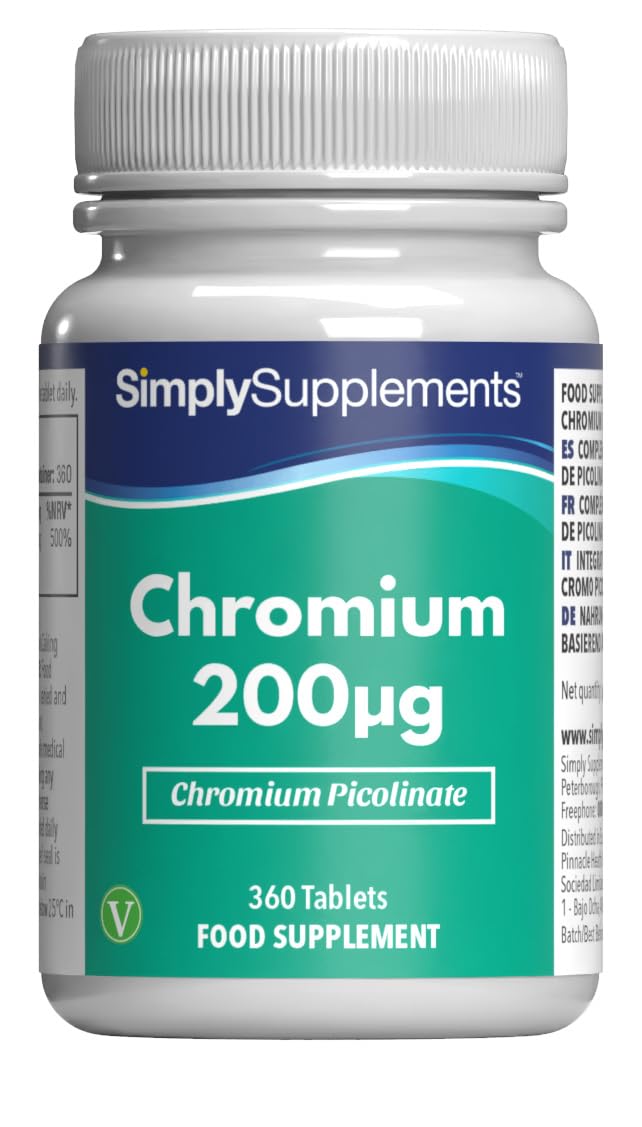 Chrome 200µg - 360 Comprimés - Jusqu’à 1 an de Bienfaits - SimplySupplements