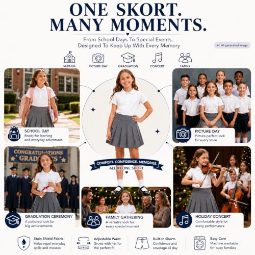 Faldas con cintura ajustable elástica estilo escolar para niñas 6