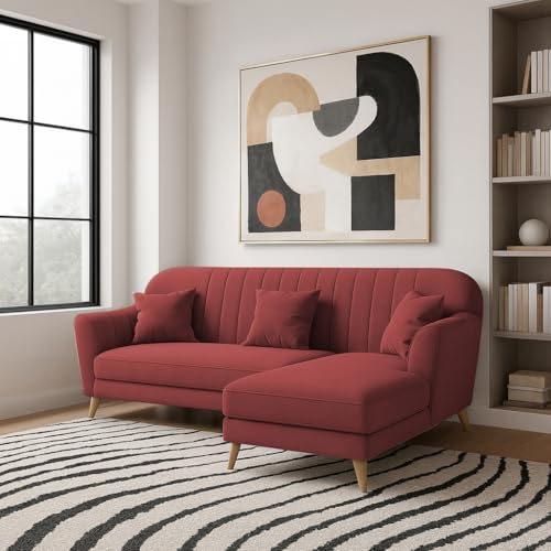 Image of Atticus RHS 4 Seater L Shape Sofa Set for Living Room (Maroon Fabric) Premium Fabric Sofa Set