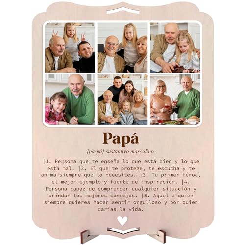 nagu® Papá. Regalos para Padres. Cuadro Personalizado con Foto para Cumpleaños o Día del Padre. Tarjeta Regalo de Madera 30 x 22 cm para Regalos Personalizados. Incluye letras y numeros adhesivos.