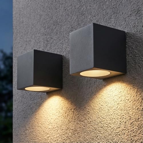 LASIDE 2er Set Aussenleuchte Aussenlampe Wand Eckig, GU10 Anthrazit...
