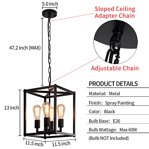 Gzbeini 4-Light Black Farmhouse Chandelier Light Fixtures, Kitchen Chandelier Hanging Light Fixture Farmhosue Pendant Light With Adjustable Height,Hanging Lights For Kitchen,Foyer,Dinning Room #TOP6