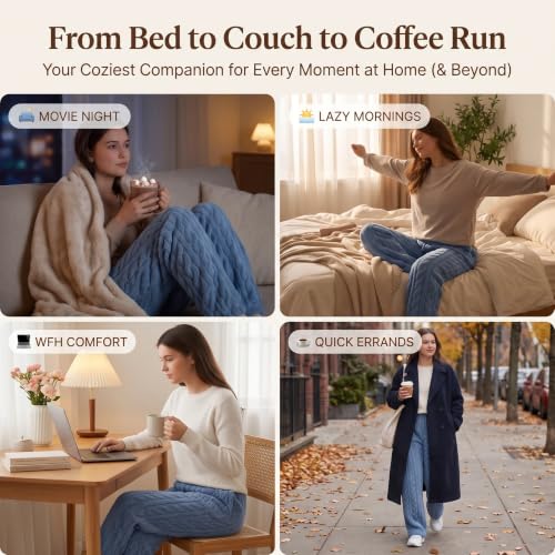 Fuzzy Pajamas for Women Fluffy Pants Fleece Wide Leg PJ Pants Fall Winter | Cozy Soft Fluffy Fleece,High Elastic Waist,Cable Knit Pattern,Wide Leg Cut,Warm Winter PJ Pants,Matching Pjs for Couples - image 6
