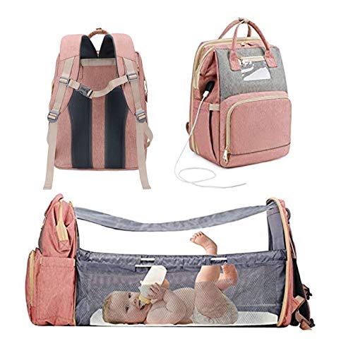 5 In 1 Wickeltasche Rucksack mit Stubenwagen, Tragbare Reisebett Wickelstation Klappbett Cabrio Neugeborene Weihnachten Baby Essentials