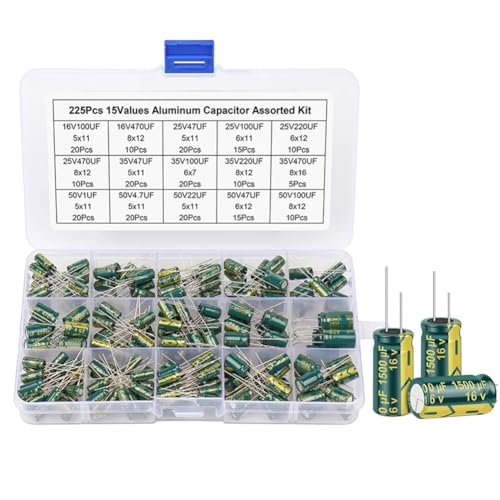 Condensateur électrolytique aluminium 16V 25V 35V 50V, assortiment de 225 composants électroniques