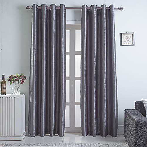 Image of GYROHOME Faux Silk Blackout Curtains, Fully Lined Solid Color Window Treatment Drapes for Bedroom and Living Room Thermal Insulated Grommet Top Room Darkening Drapes, (Gray, 52x96, 2 Panels)