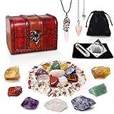 23PCS Natural Crystals and Healing Stones Set, 7 Raw Chakra Stones,10pcs Tumbled Stones, Pink Pillar...