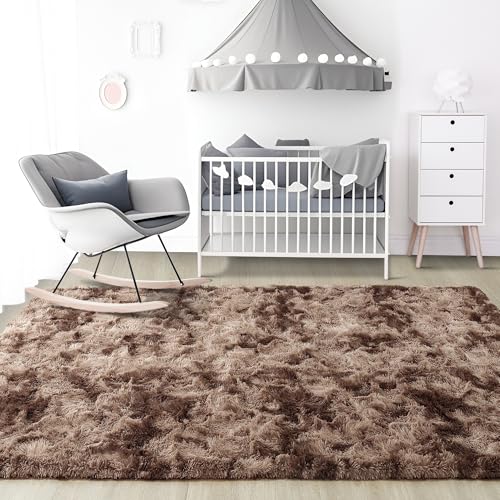 Noahas Large Fluffy 6x9 Area Rugs for Living Room Bedroom,Tie-Dyed Brown Thick Shag Throw Rug,Big Soft Shaggy Bedside Non-Slip Plush Dorm Nursery Kids Carpet