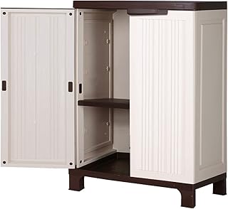 LI LIVSIP Outdoor Storage Shed - Plastic Vertical Double-Layer Storage Cabinet with Adjustable Shelf Lockable Doors, for S...