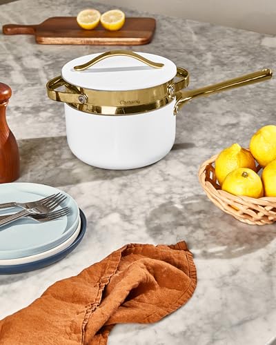 Image of Caraway Small & Large Steamer Set - Made with Handles - Non Stick, Non Toxic Coating - Steam Veggies, Seafood, and More - Compatible With Our Dutch Oven or Sauce Pan - 3qt & 6.5qt - Gold