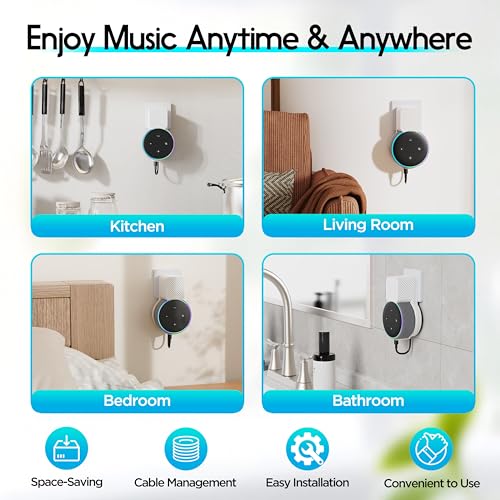 Image of Wall Mount Holder for Echo Dot 3rd Generation, Space Saving Accessories Smart Home Speakers, Clever Echo Dot 3rd Gen Accessories with Built-in Cable Management without Messy Wires - Carbon Fiber White