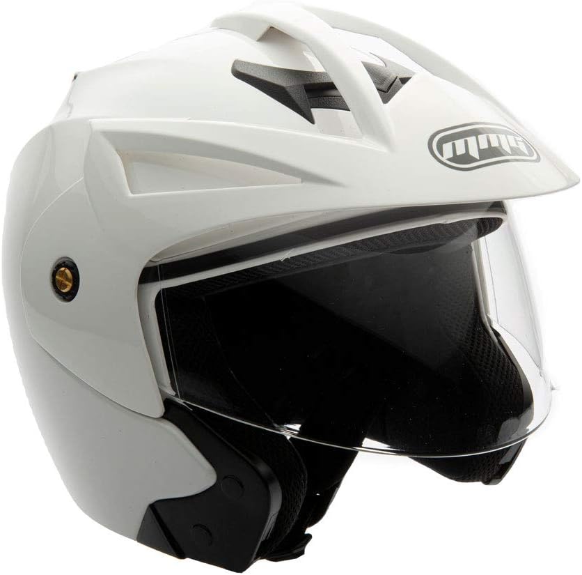 (Model 20) Motorcycle Open Face Helmet DOT Street Legal - Flip Up Clear Visor (L, White)