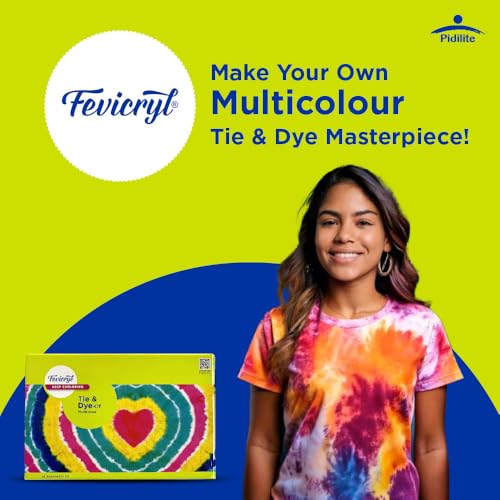 Image of Fevicryl Tie & Dye Multicolor Kit | Complete DIY Fabric Colour Kit with 4 Acrylic Colour, 1 x 2 feet Fabric, 4 Squeezy Bottles | Ideal for Gifting, Beginners & Art Enthusiasts
