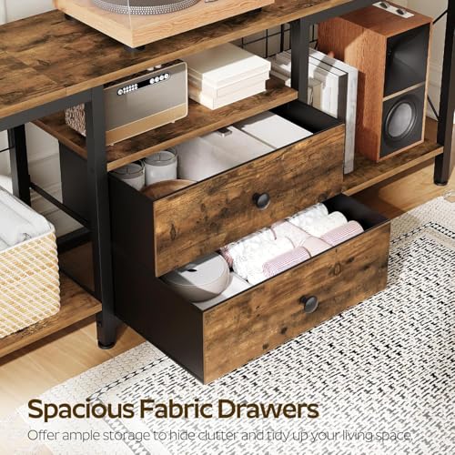 Image of YATINEY TV Stand with Power Outlet Up to 60 Inch, Entertainment Center with 2 Fabric Drawers, TV Console Table with Open Storage Shelves for TVs, Cable Management, for Living Room, Bedroom, DS14UBRY1