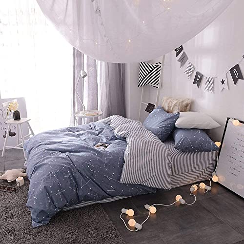Otob Soft Constellation Twin Duvet Cover Aesthetic Star Bedding Duvet Cover Sets With 2 Pillow Sham For Kids Boys Girls Boho Comforter Cover Striped Quilt Cover(Blue Constellation, Twin) #TOP4